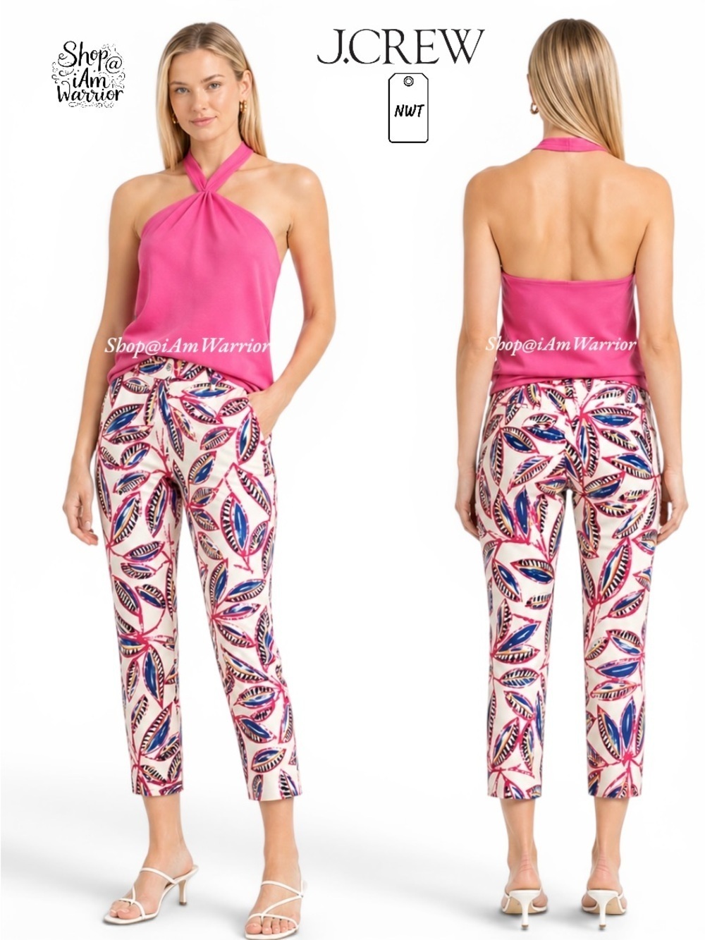 J.Crew NWT Pink & Blue Botanical Print Cotton Stretch Ankle Pant*shop@iamwarrior
